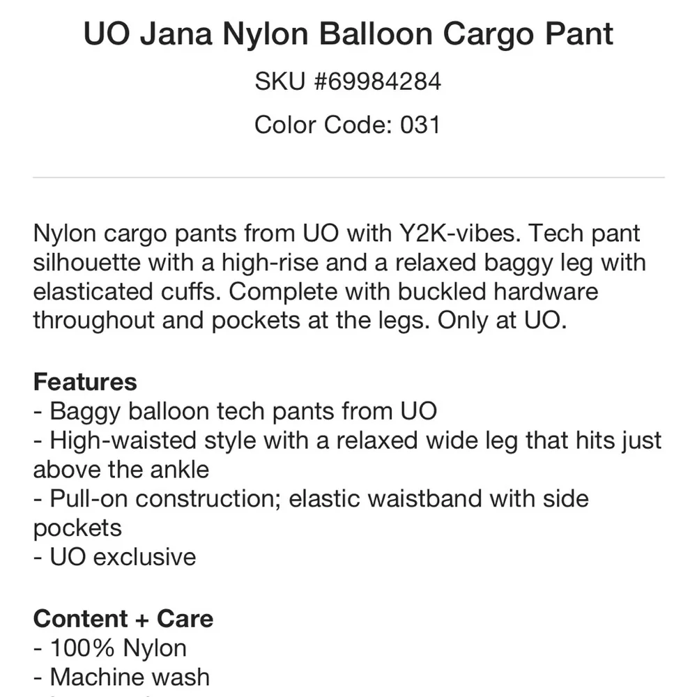 urban outfitters jana nylon balloon cargo pant - Picture 9 of 9